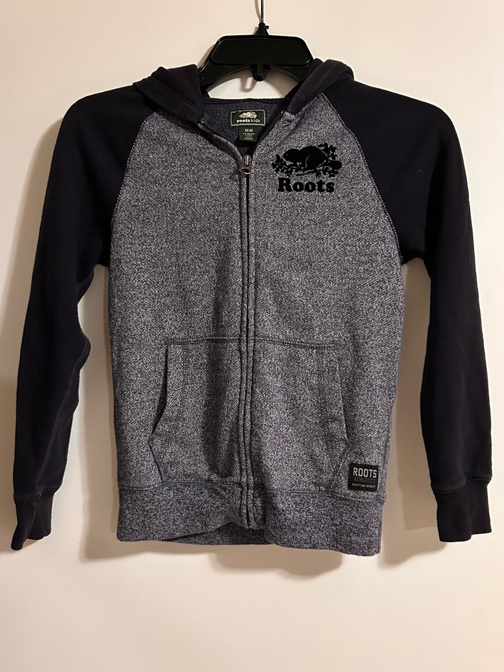 Roots Kids Heather Gray & Black Full-Zip Hoodie Age 7-8 unisex